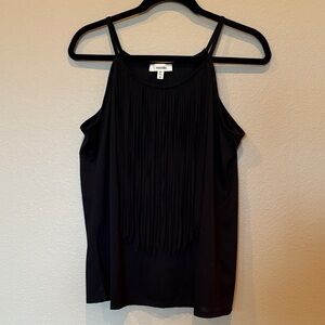 Meraki Boho, Western, Hippie, Black Fringe/Tassels Tank Top Trendy Goth Y2K